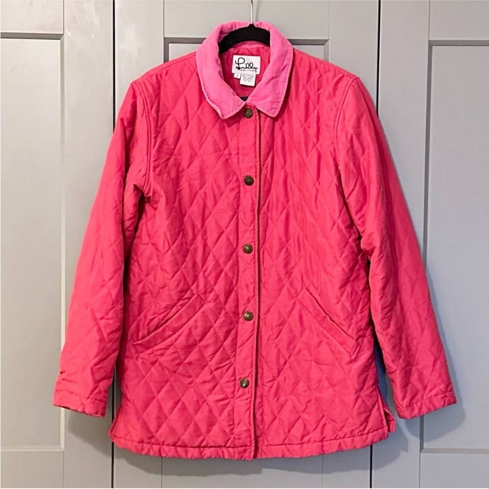 Lilly Pulitzer Vintage 90s Quilted Mid-Length Chore Jacket Corduroy Detail Small